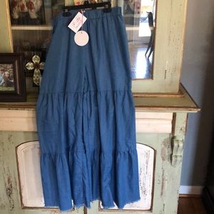 Umgee blue denim ruffle pants large NWT